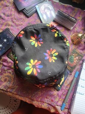 Claire's Black Bucket Hat with Rainbow Floral Print